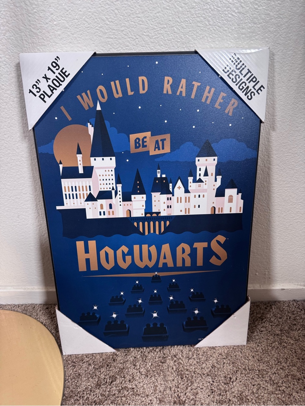 I Would Rather Be at Hogwarts Decorative Wooden Plaque - Blue & Gold